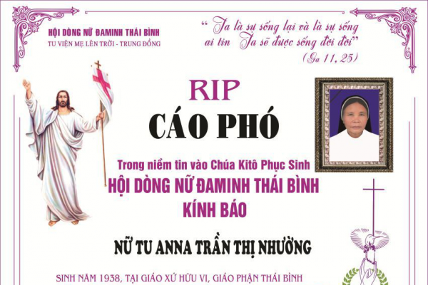 Cáo phó nữ tu Anna TRẦN THỊ NHƯỜNG