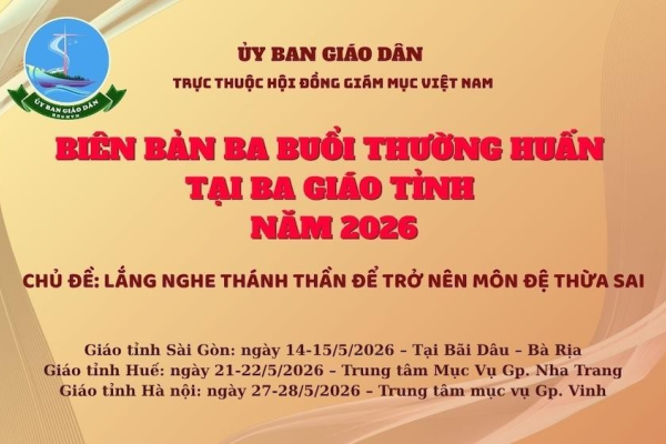 Ủy ban Giáo dân: Biên bản ba buổi thường huấn tại ba giáo tỉnh năm 2026